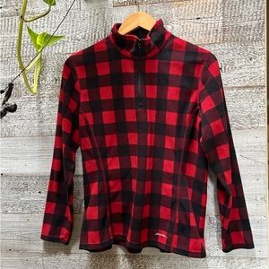 🏷 Eddie Bauer | 1/4-Zip Buffalo Check Fleecy Pullover Sweater - M/L, Red/Black